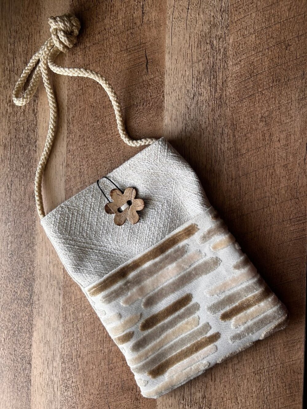 Boho Textured Chenille Crossbody Bag Neutral Cream Taupe Artisan Style
